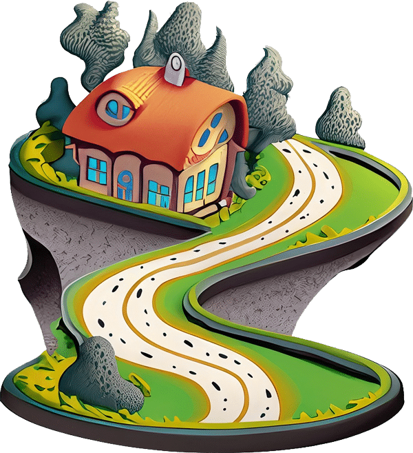 house with winding road cartoon